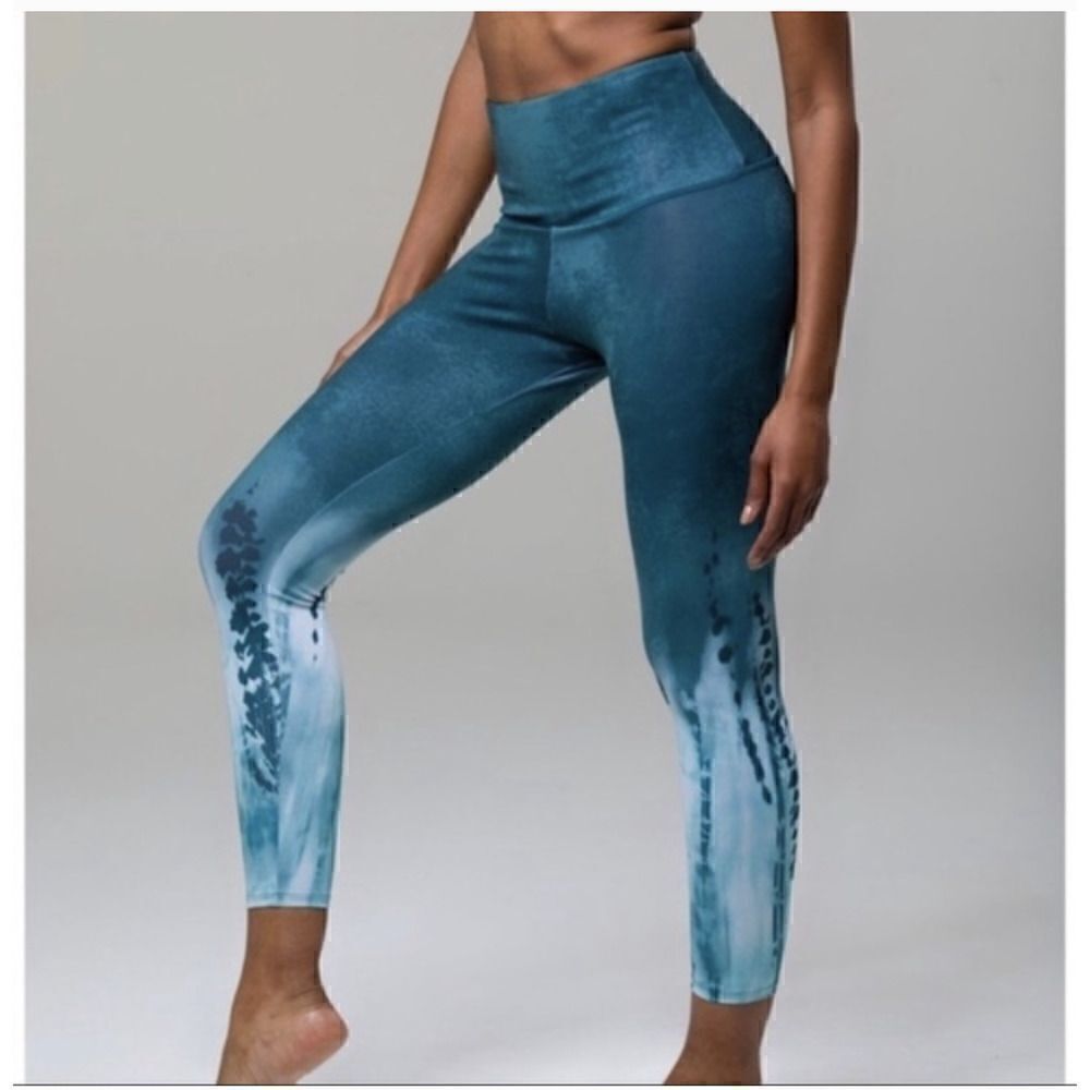 ONZIE Yoga Leggings Tie Dye Ombre Pebble High Waist in Teal Blue Green Size XS